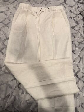 Women’s White Linen Trousers - Classic Pleated Fit Fully Lined